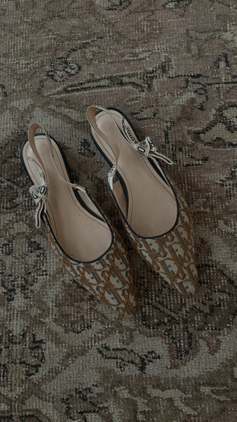 Christian Dior J’Adior Slingback Flats – Brown Monogram (Size 38)