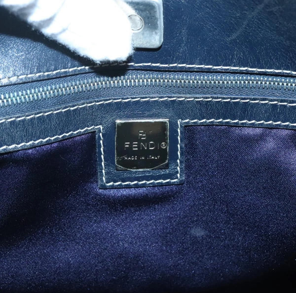 Vintage Fendi Zucchino Canvas Tote — Navy & Silver