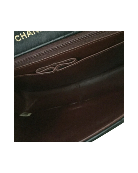 RARE  VINTAGE CHANEL Chain Shoulder Bag Lamb Skin Black Gold