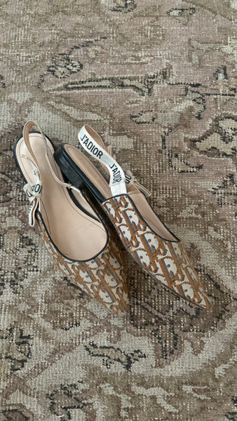 Christian Dior J’Adior Slingback Flats – Brown Monogram (Size 38)