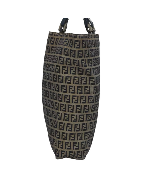 FENDI Zucchino Canvas Tote Bag Brown Black Silver