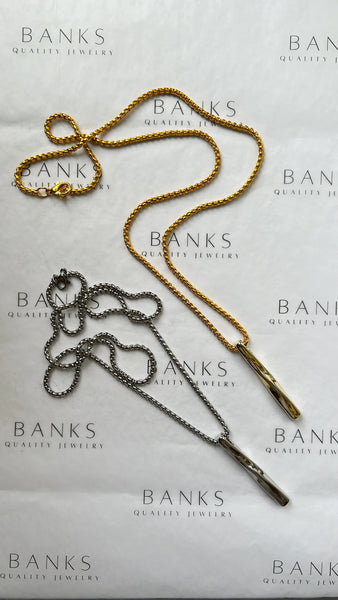 Unisex Long Bar Necklace -24K Gold