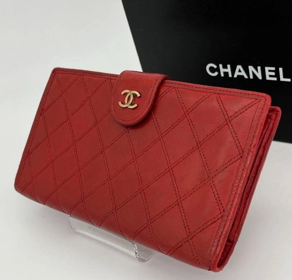 Vintage CHANEL Red Lambskin Quilted Wallet