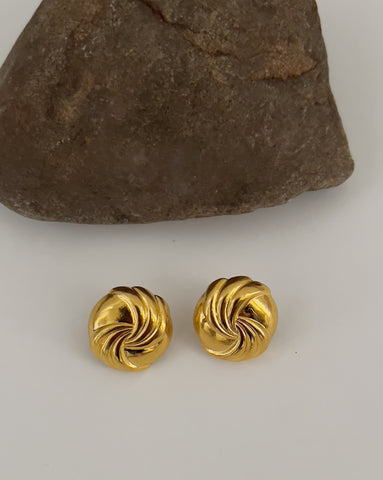 Button Vintage Gold Earrings - Sterling Silver