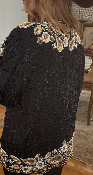 Vintage Holiday Embroidered Beaded Jacket