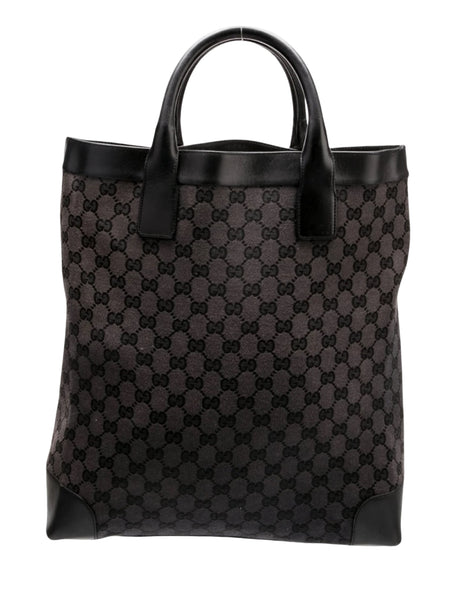 Vintage Gucci GG Monogram Tote — Black Leather & Canvas