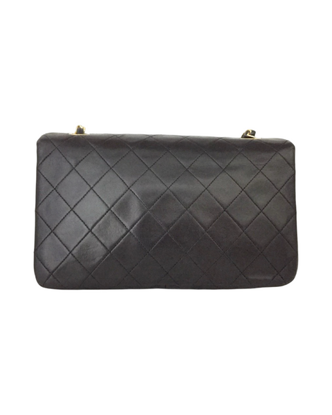 RARE  VINTAGE CHANEL Chain Shoulder Bag Lamb Skin Black Gold