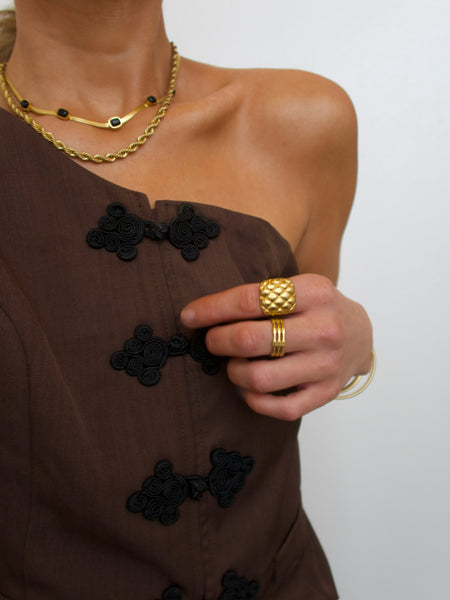 Jessla Black Stone Necklace -24k Gold