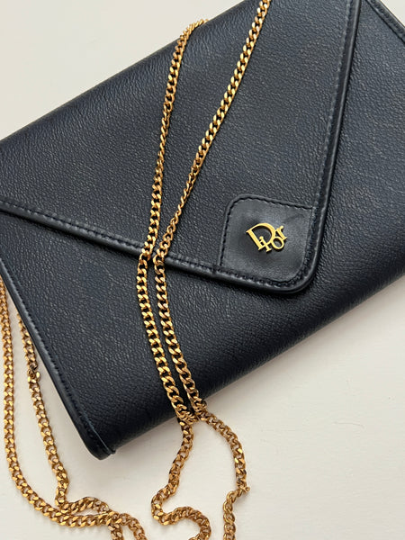 Christian Dior Honeycomb  Leather Chain Navy Shoulder Bag