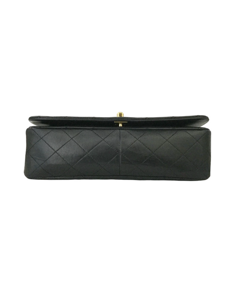 RARE  VINTAGE CHANEL Chain Shoulder Bag Lamb Skin Black Gold
