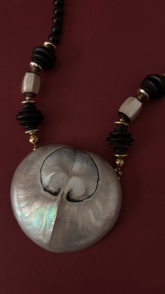 VintageBeaded Shell  Tribal Necklace