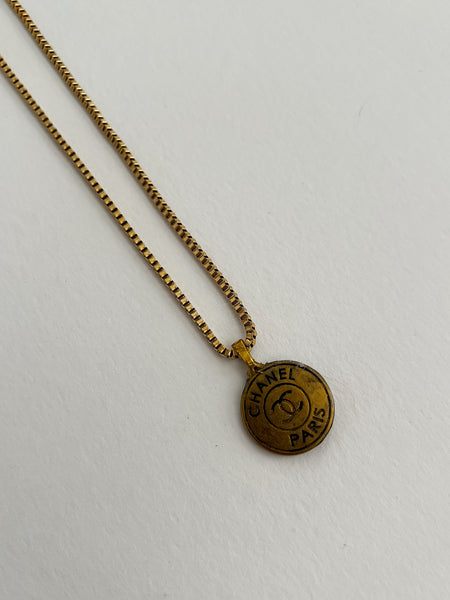 SLIGHTLY DISCOLORED- Chanel Button Vintage Refurbished Designer Pendant Button necklace