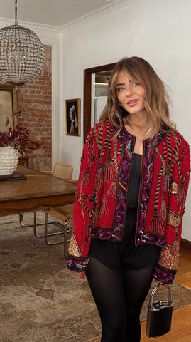 Vintage Holiday Embroidered Beaded Jacket