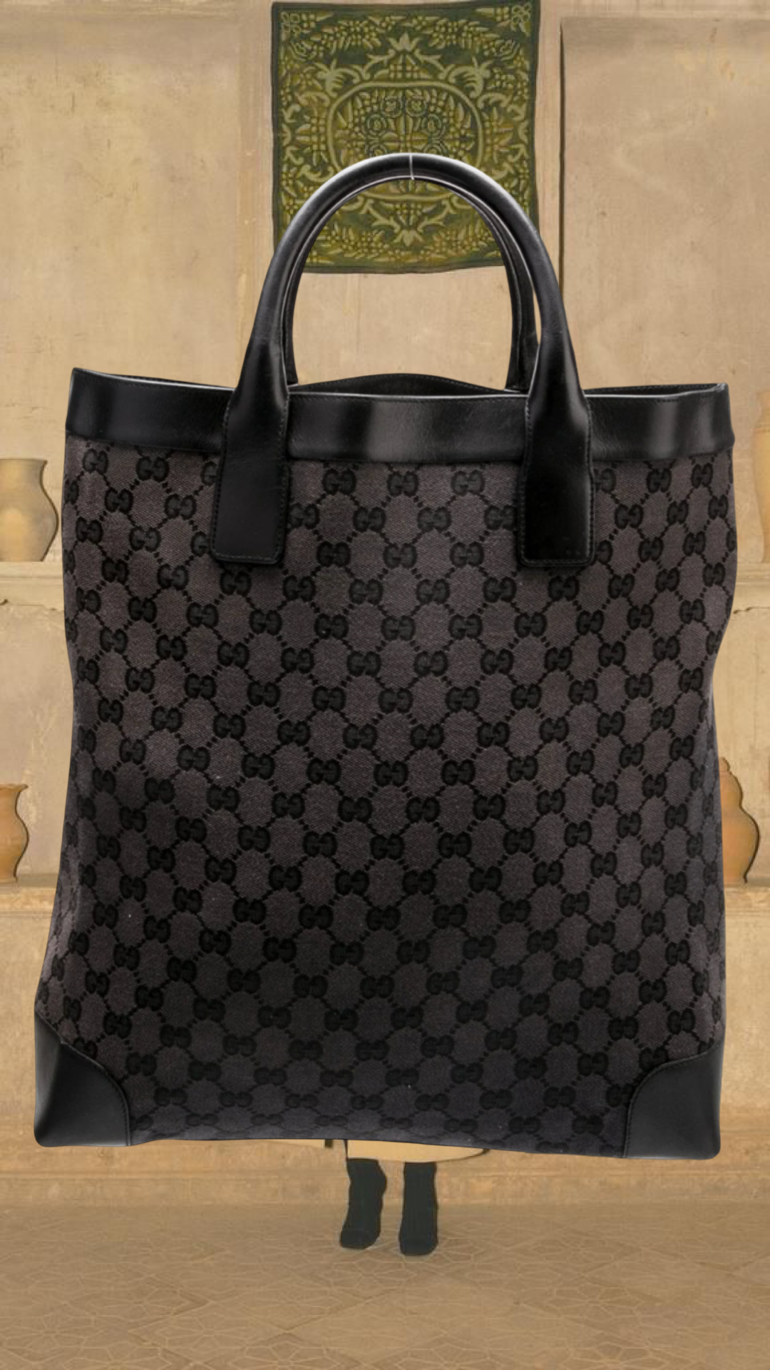 Vintage Gucci GG Monogram Tote — Black Leather & Canvas