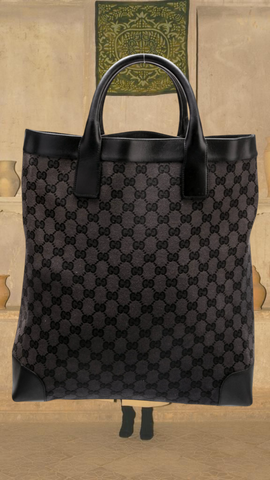 Vintage Gucci GG Monogram Tote — Black Leather & Canvas