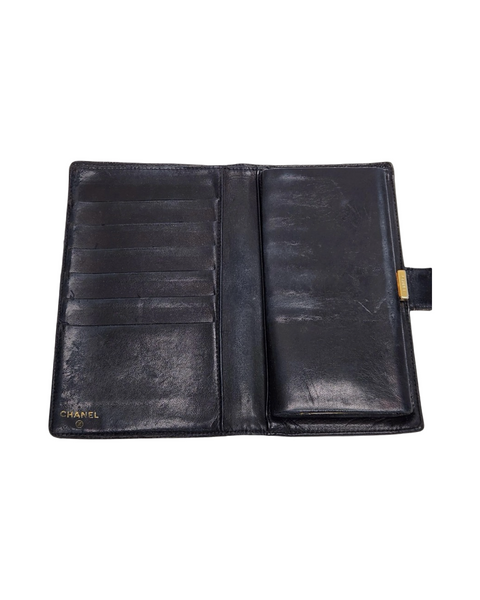 Chanel Black & Beige Caviar  Quilted Leather Long Wallet – Silver CC Logo