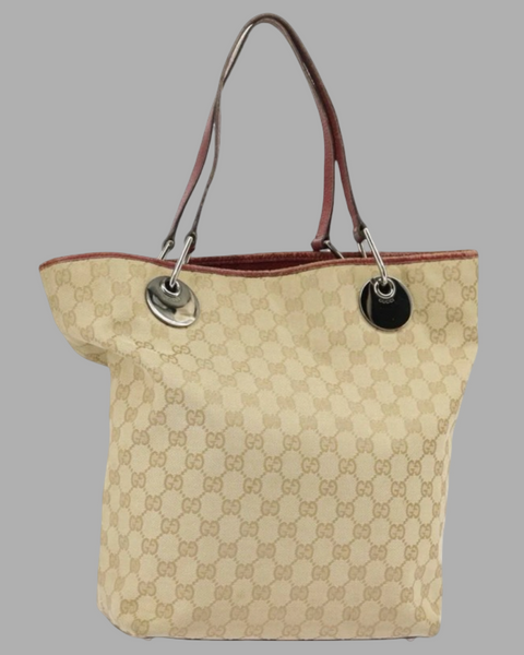 Vintage Gucci Canvas Tote — Beige, Silver & Red