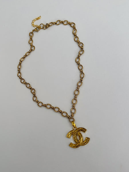Chanel Charm Vintage Refurbished Designer Pendant Button necklace.
