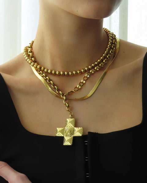 Charlie Cross Necklace  -24k Gold