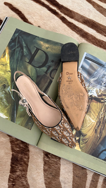 Christian Dior J’Adior Slingback Flats – Brown Monogram (Size 38)