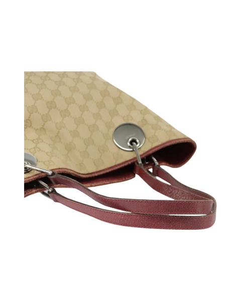 Vintage Gucci Canvas Tote — Beige, Silver & Red