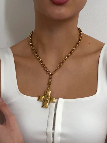 Charlie Cross Necklace  -24k Gold