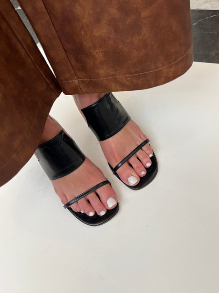 Yves Saint Laurent Womens Leather Thick Strapped Slide On Heels Black Size 8.5