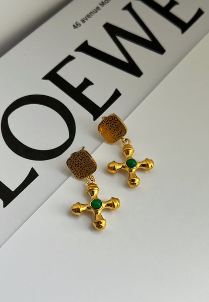 Honey Honey Green Stone Earrings (18K Gold)