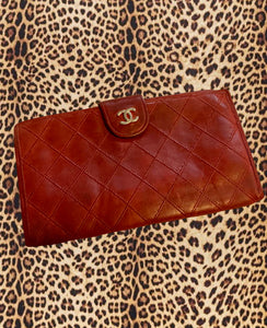 Vintage CHANEL Red Lambskin Quilted Wallet
