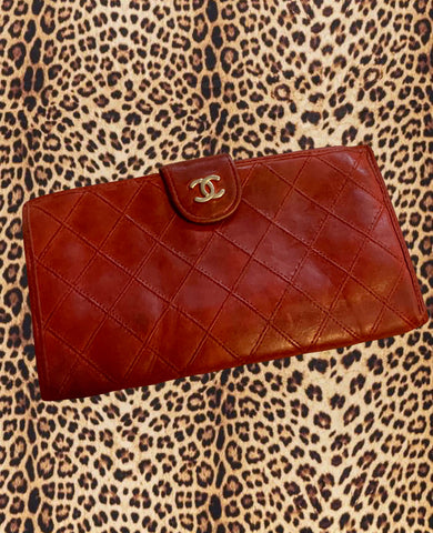 Vintage CHANEL Red Lambskin Quilted Wallet