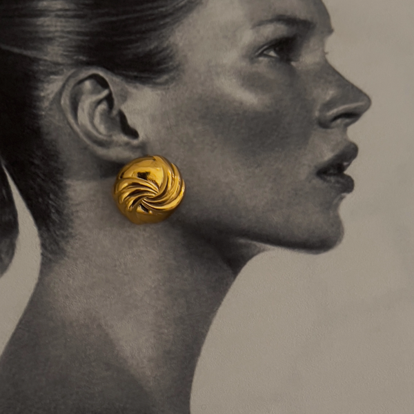 Button Vintage Gold Earrings - Sterling Silver