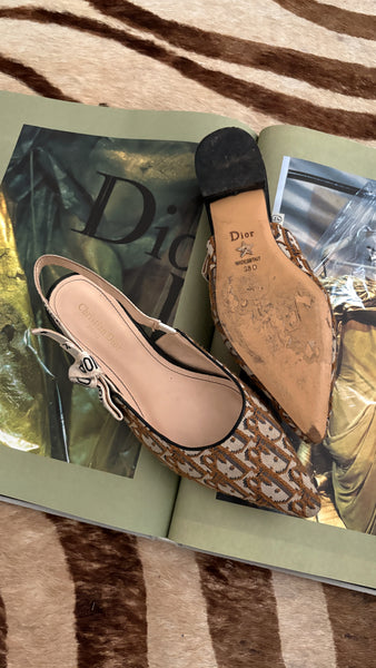 Christian Dior J’Adior Slingback Flats – Brown Monogram (Size 38)