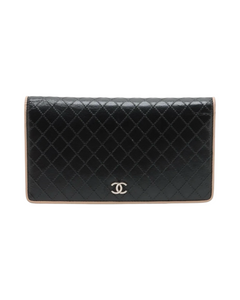 Chanel Black & Beige Bicolor Quilted Leather Long Wallet – Silver CC Logo