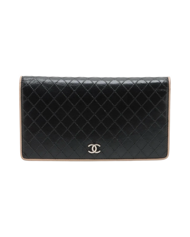 Chanel Black & Beige Bicolor Quilted Leather Long Wallet – Silver CC Logo