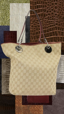 Vintage Gucci Canvas Tote — Beige, Silver & Red