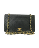 RARE  VINTAGE CHANEL Chain Shoulder Bag Lamb Skin Black Gold