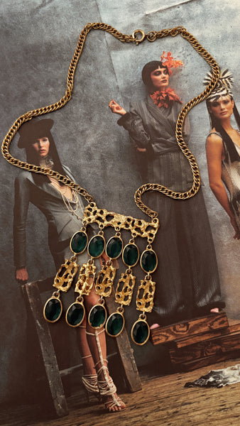 Emerald Vintage Stone Pendant Necklace – 55cm