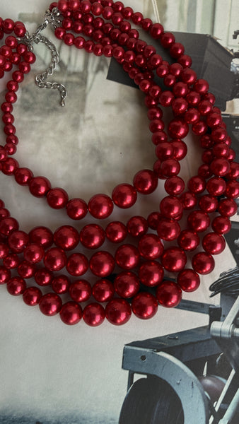 Red Beaded Vintage Multi Layers Necklace