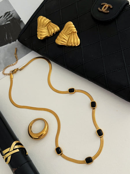 Jessla Black Stone Necklace -24k Gold