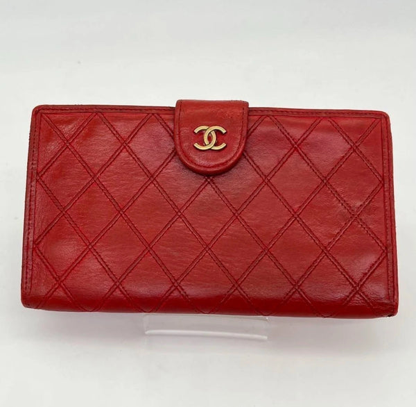 Vintage CHANEL Red Lambskin Quilted Wallet