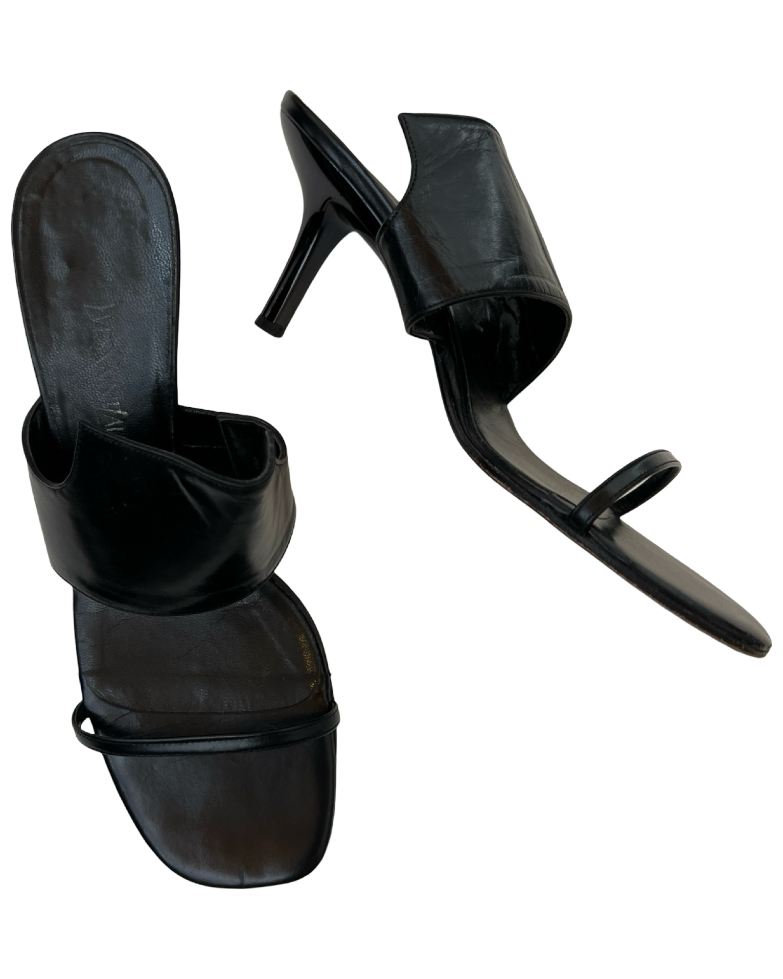 Yves Saint Laurent Womens Leather Thick Strapped Slide On Heels Black Size 8.5