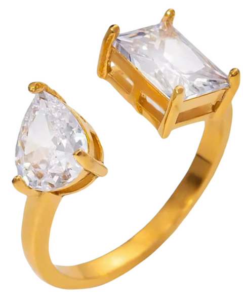 2 Stone Adjustable Ring 24K Gold