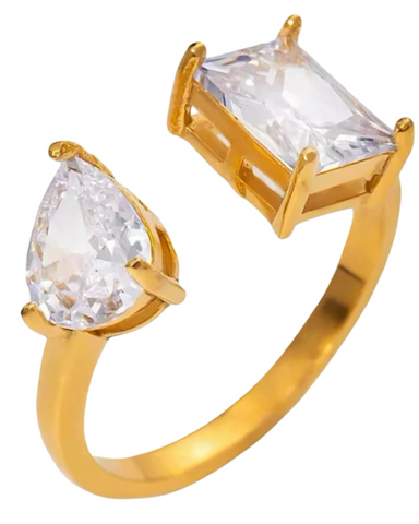 2 Stone Adjustable Ring 24K Gold