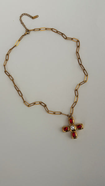 Sample Ruby Pearl Cross Necklace