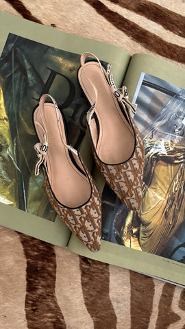 Christian Dior J’Adior Slingback Flats – Brown Monogram (Size 38)
