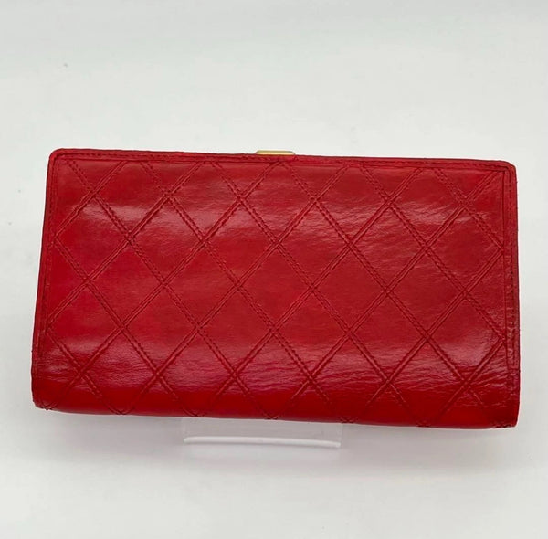 Vintage CHANEL Red Lambskin Quilted Wallet