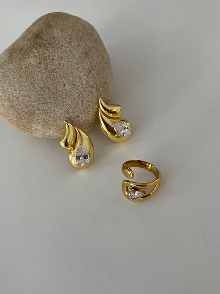 Adjustable Stone Ring -24k Gold