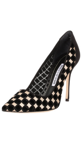 Manolo Blahnik Black Velvet Check Mesh Pointed-Toe Pumps
 38