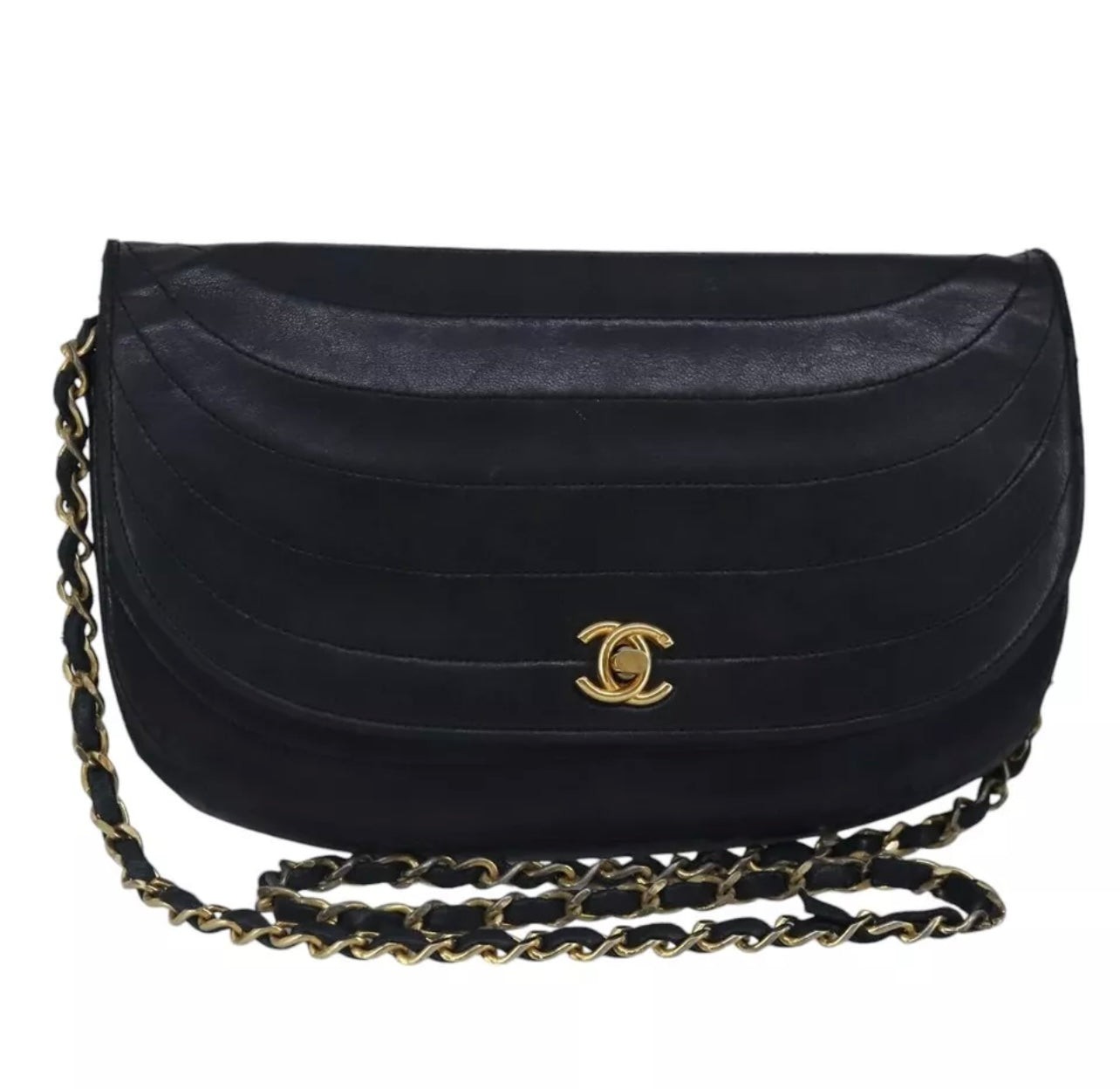 【CHANEL】vintage lambskin shoulder★ヴィンテージ ラムスキン 80's Vintage Chanel Dark Navy Lambskin 2.55 Classic Shoulder