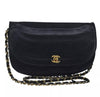 RARE  VINTAGE CHANEL Chain Shoulder Bag Lamb Skin Black Gold